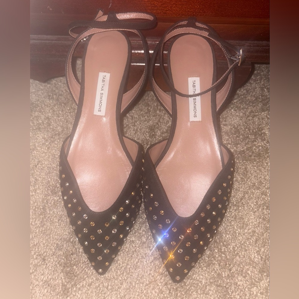 Tabitha Stevens rhinestone studded suede flats shoes